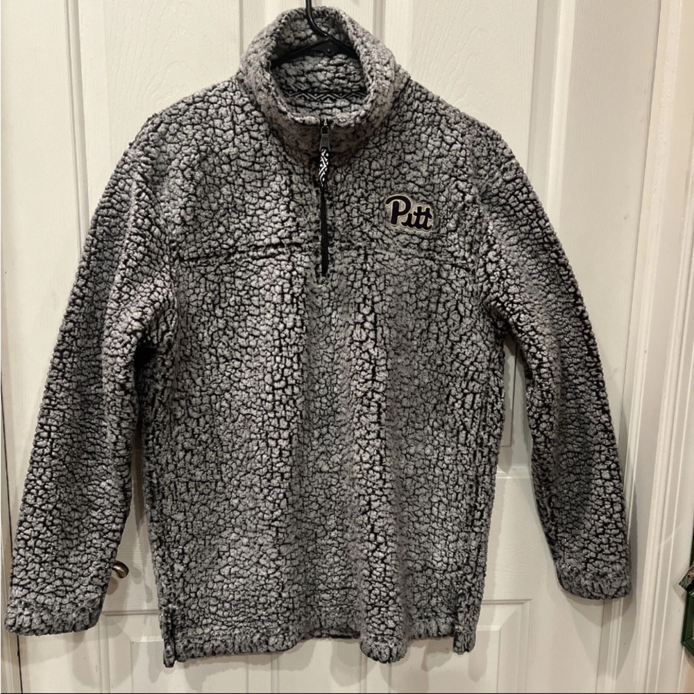 Pitt University of Pittsburgh Quarter Zip Sherpa Pullover Gray Woman’s SMALL